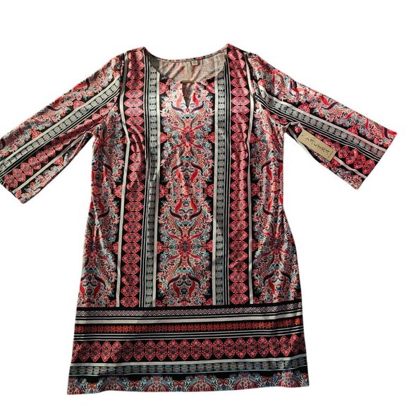 Tacera Dress Womens Size 2XL Pink Black Floral Sheath Dress Spring Summer NWT - Picture 1 of 7
